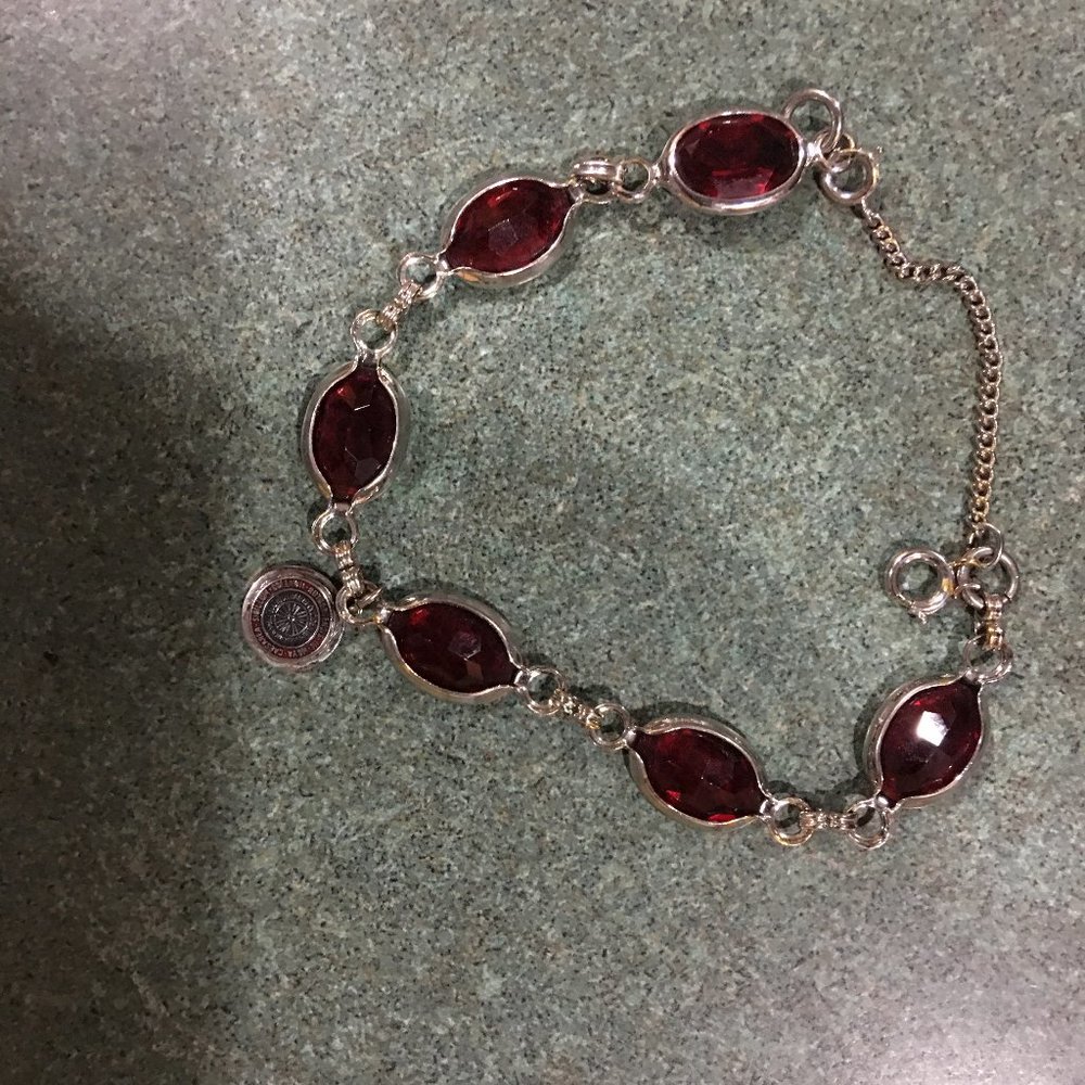 Rutgers Silver Tone & Red Stone  Motto Bracelette